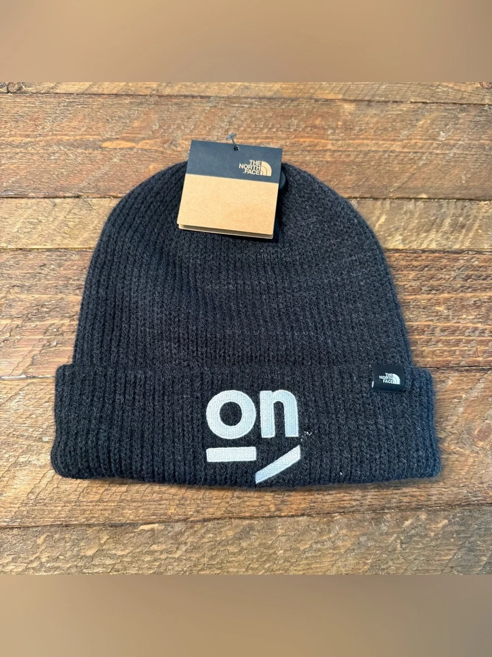 Brand New The North Face Black Beanie with White 'on' Graphic